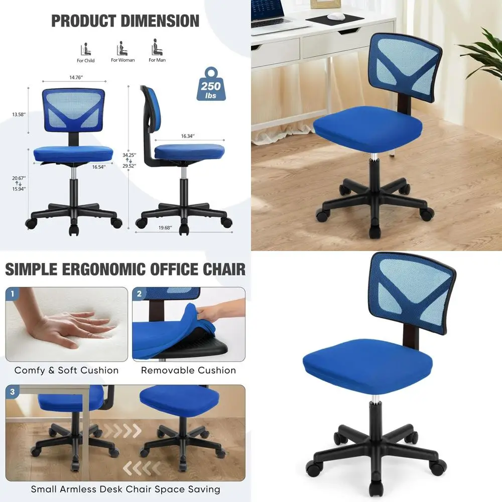 Эргономичное сетчатое кресло с низкой спинкой, удобное для небольших помещений, домашнего офиса, кабинета, синее
Эргономичное сетчатое кресло с низкой спинкой, удобное для небольших помещений, домашнего офиса, кабинета, синее