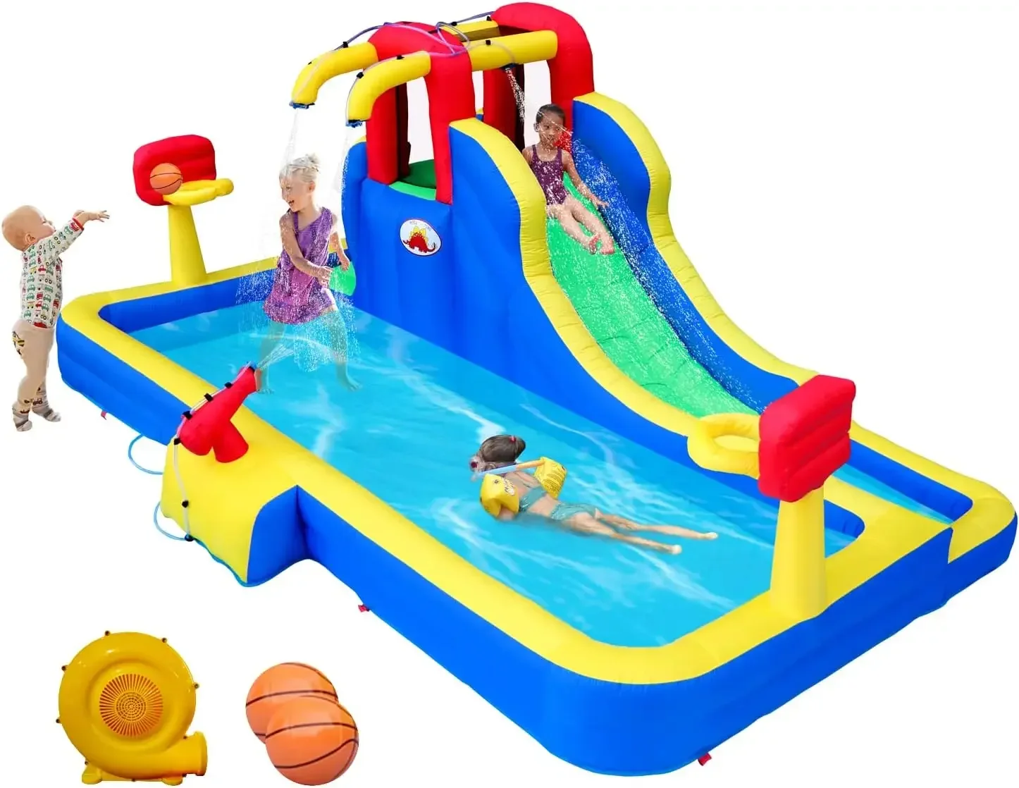 AFor Inflatable Water Park with Blower, Slide with Water Cannon and Double Basketball Rings
AFor Inflatable Water Park with Blower, Slide with Water Cannon and Double Basketball Rings