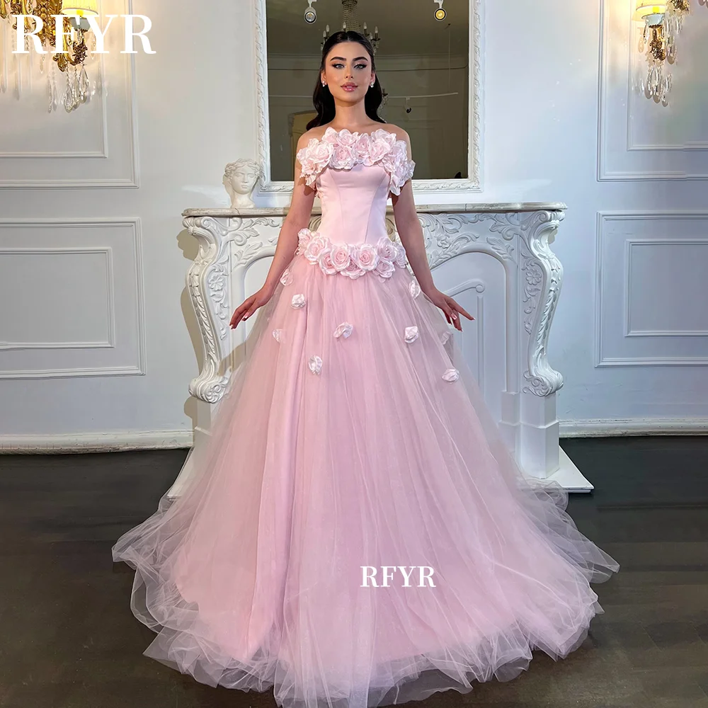RFYR Strapless Evening Dress 3D Flowers Prom Gown Tulle Party Gowns A Line Celebrity Gala Dress for Princess Customized
RFYR Strapless Evening Dress 3D Flowers Prom Gown Tulle Party Gowns A Line Celebrity Gala Dress for Princess Customized