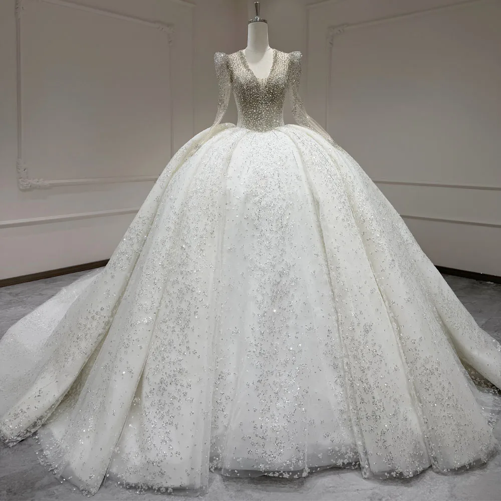 Customizable V-Neck Long Sleeve Wedding Dress Crystal Sequined Lace-Up Keyhole Back Robe De Mariée 2026
Customizable V-Neck Long Sleeve Wedding Dress Crystal Sequined Lace-Up Keyhole Back Robe De Mariée 2026