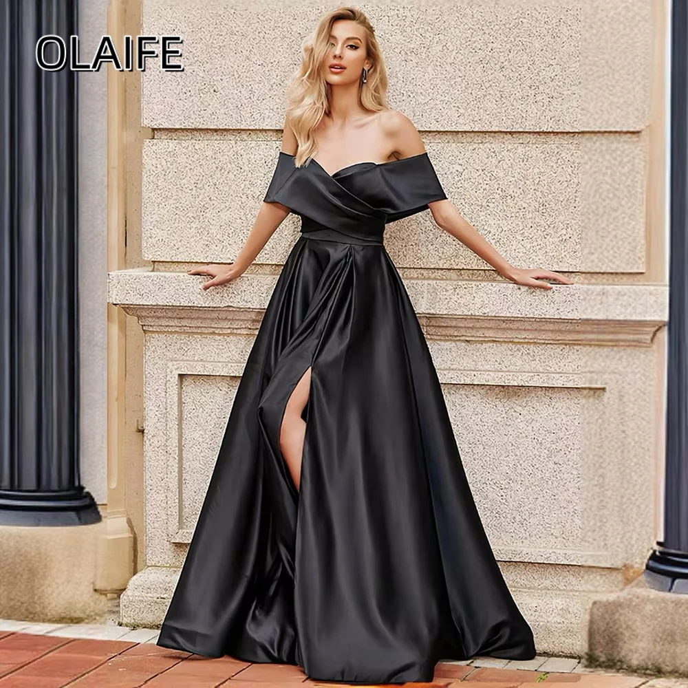 Satin Slit A-line Prom Dresses Long Off Shoulder Homecoming Gown Sleeveless Customized robes de soirée
Satin Slit A-line Prom Dresses Long Off Shoulder Homecoming Gown Sleeveless Customized robes de soirée