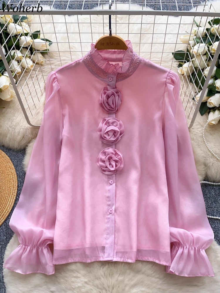 Temperament Ladies 3D Flower Tops Korean Stand Neck Blouses Women Clothing 2025 Blusas Mujer De Moda Flare Sleeve Vintage Shirts
Temperament Ladies 3D Flower Tops Korean Stand Neck Blouses Women Clothing 2025 Blusas Mujer De Moda Flare Sleeve Vintage Shirts
