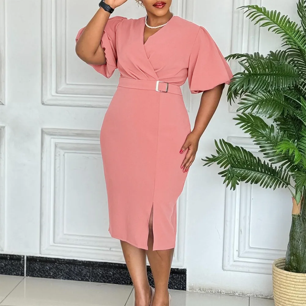 Elegant African Dresses Woman 2025 V Neck Short Sleeve Belt Waisted Solid Mid Calf Fashion Ladies Party Dinner Vestidos Mujer
Elegant African Dresses Woman 2025 V Neck Short Sleeve Belt Waisted Solid Mid Calf Fashion Ladies Party Dinner Vestidos Mujer