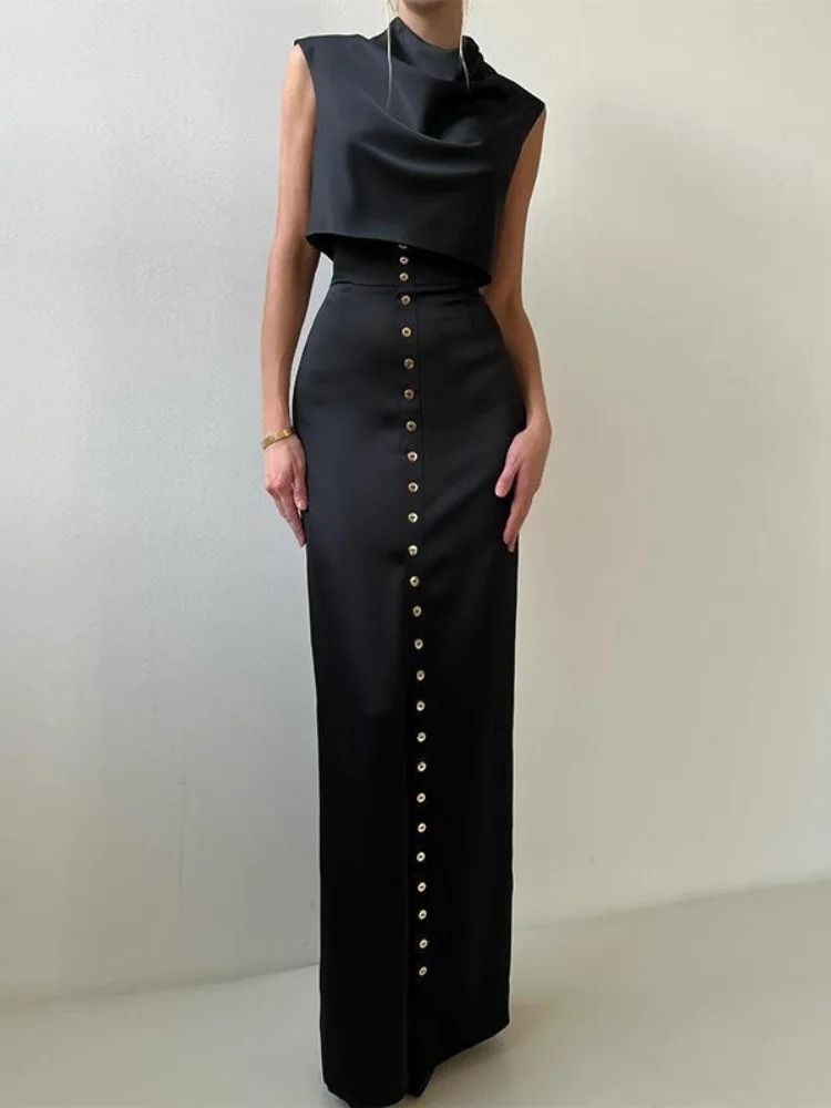 Elegant Solid Women Long Skirt Sets Baggy Sleeveless Mini Tops Single Breasted High Waist Slim Fit Maxi Skirts New Party Outfits
Elegant Solid Women Long Skirt Sets Baggy Sleeveless Mini Tops Single Breasted High Waist Slim Fit Maxi Skirts New Party Outfits