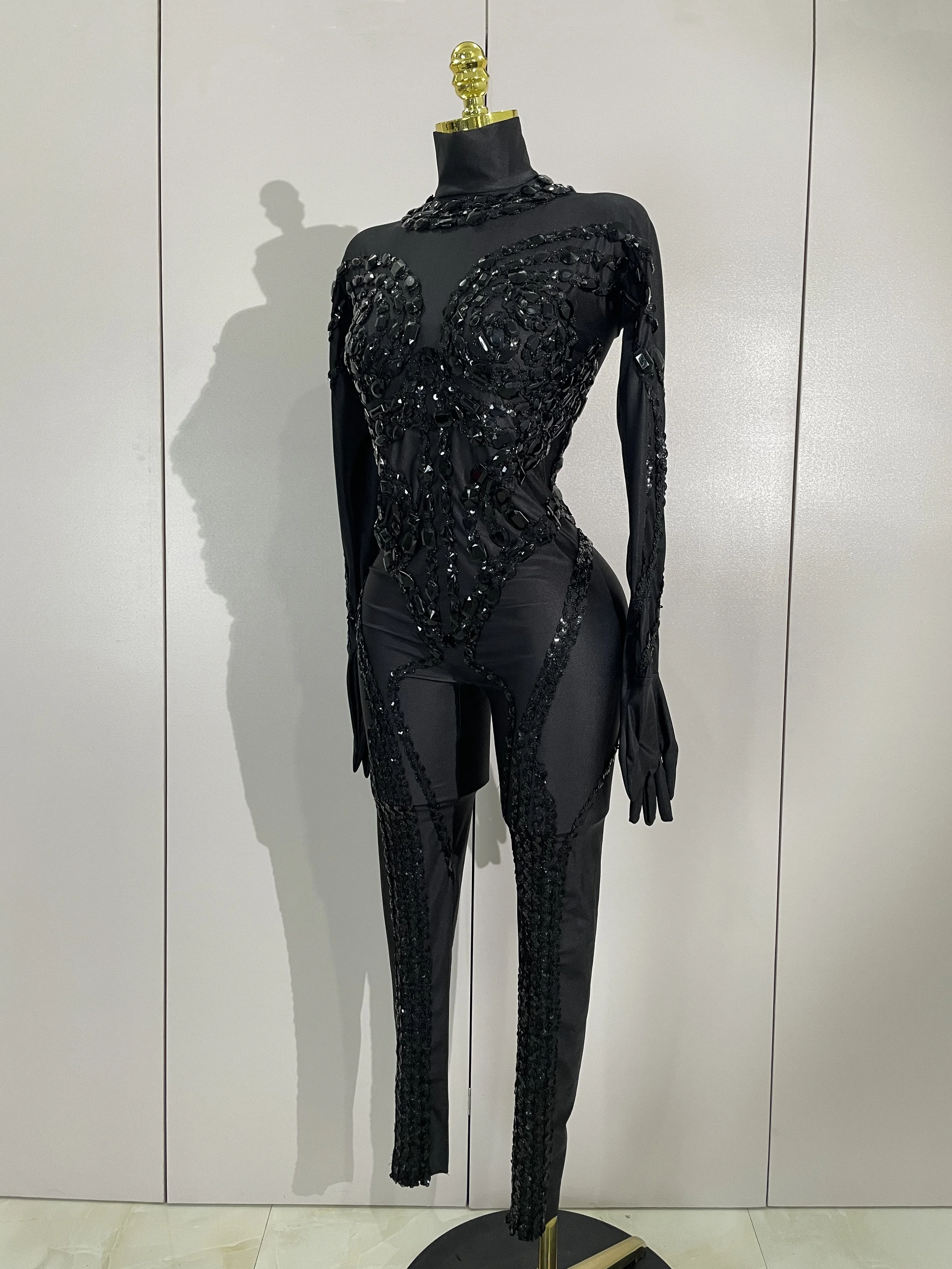 Luxury Festivals Outfit Sparkle Diamonds Sequins Black Spandex Jumpsuit Women Eveing Birthday Party NightClub Bar Stage Costume
Luxury Festivals Outfit Sparkle Diamonds Sequins Black Spandex Jumpsuit Women Eveing Birthday Party NightClub Bar Stage Costume