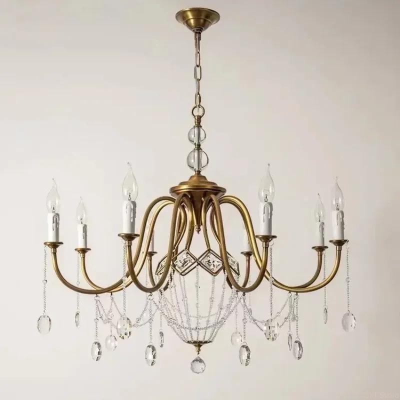 GHEUVNJ French retro chandelier living room dining room all copper light luxury brick and stone crystal candle lighting romanti
GHEUVNJ French retro chandelier living room dining room all copper light luxury brick and stone crystal candle lighting romanti