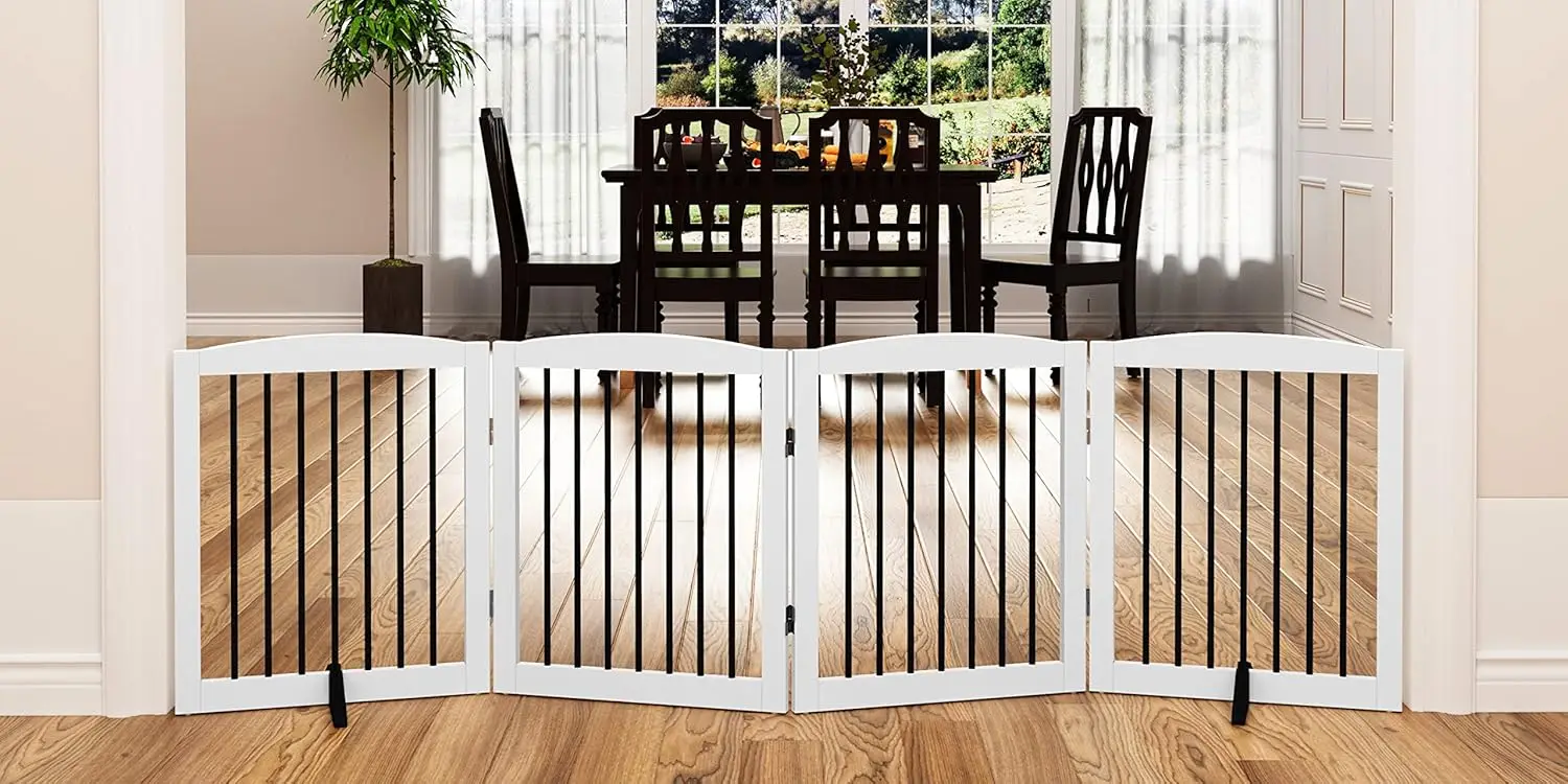 Freestanding Foldable Wooden Dog Gate, 80 Inch Wide with 4 Panels for Indoor Stairs and Doorways, White
Freestanding Foldable Wooden Dog Gate, 80 Inch Wide with 4 Panels for Indoor Stairs and Doorways, White