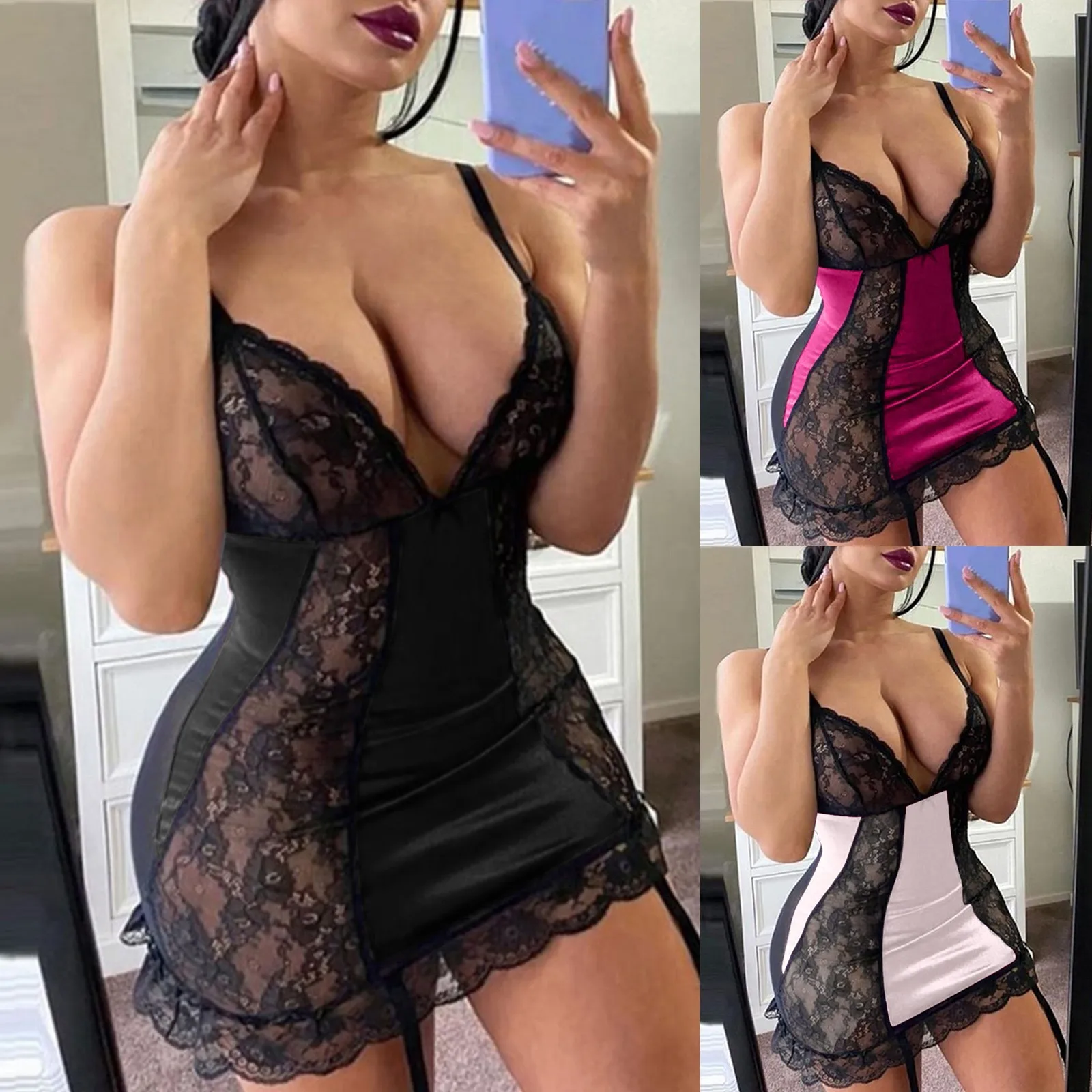 Women Sexy Lace Patchwork Lingerie Dress Sleepwear Night Dress V Neck Backless Pajamas Perspective Sexy Baby Doll Lingerie Set
Women Sexy Lace Patchwork Lingerie Dress Sleepwear Night Dress V Neck Backless Pajamas Perspective Sexy Baby Doll Lingerie Set