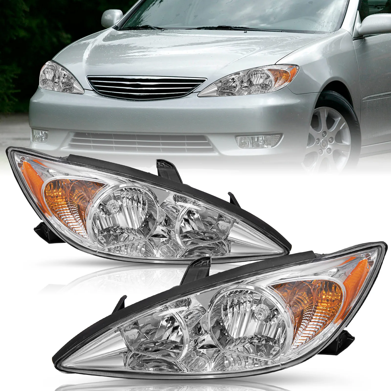 Headlights For 2002 2003 2004 Toyota Camry 4Dr Chrome Amber Headlamps Pairs L+R
Headlights For 2002 2003 2004 Toyota Camry 4Dr Chrome Amber Headlamps Pairs L+R