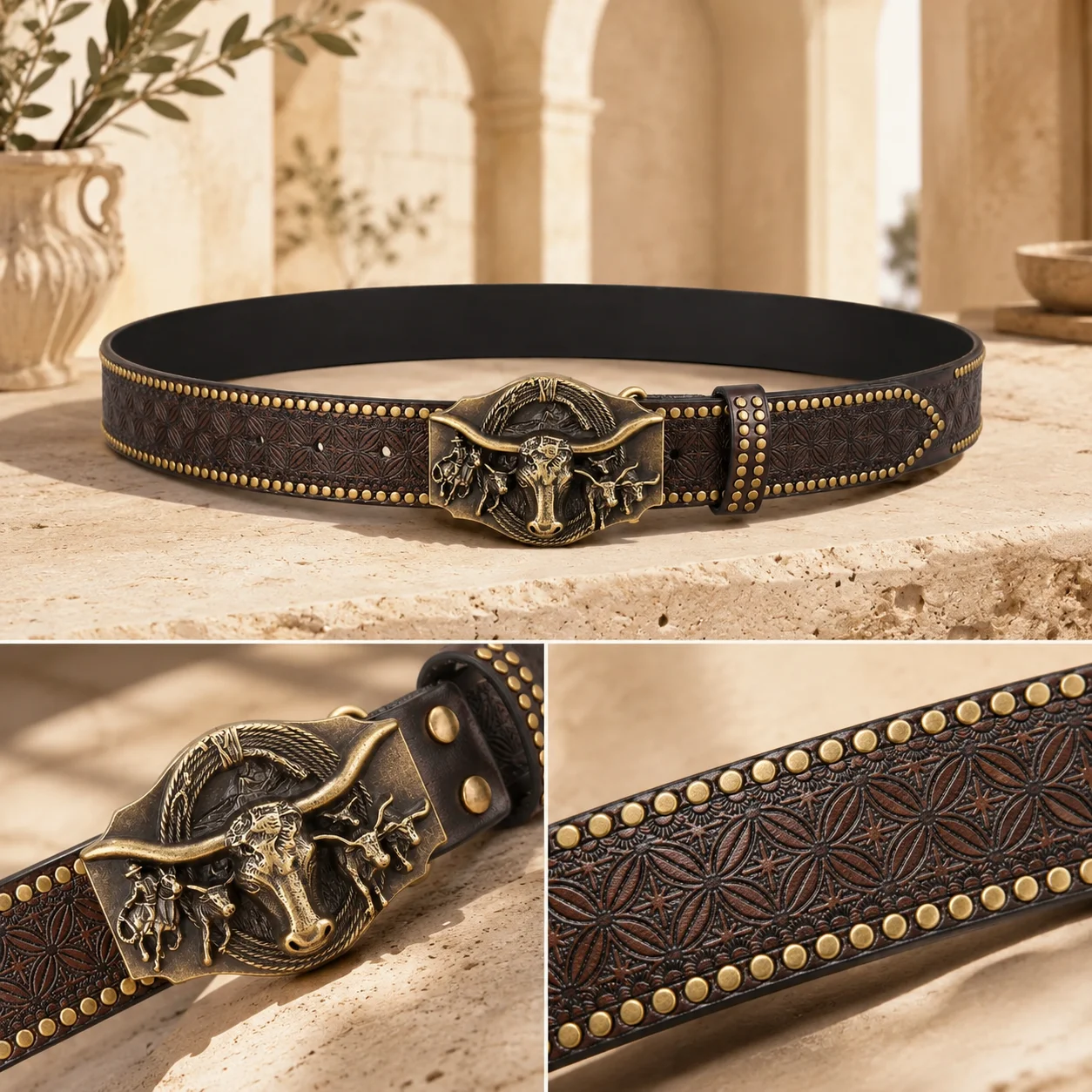 Geustos Western Cowboy Bull Head Embossed PU Leather Fashion Belt
Geustos Western Cowboy Bull Head Embossed PU Leather Fashion Belt
