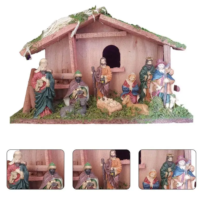 Nativity Set Wooden Christmas House Nativity Scene Crafts Resin with LED Lights Xmas Outdoor Indoor Nativity Sets Home Decoratio
Nativity Set Wooden Christmas House Nativity Scene Crafts Resin with LED Lights Xmas Outdoor Indoor Nativity Sets Home Decoratio