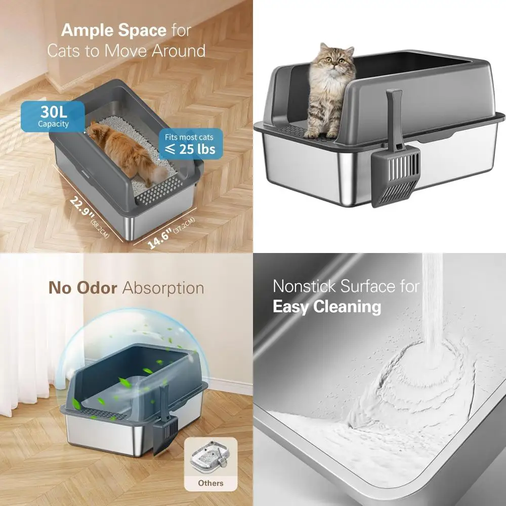 Очень большой лоток для кошек из нержавеющей стали с крышкой, высокий металлический лоток XL для крупных кошек, серый (не прилипает, легко чистится, защита от протеканий)
Очень большой лоток для кошек из нержавеющей стали с крышкой, высокий металлический лоток XL для крупных кошек, серый (не прилипает, легко чистится, защита от протеканий)