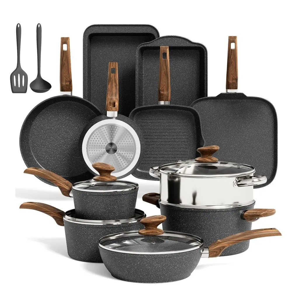 17 Piece Black Pots and Pans Set Non Stick Granite, Non Toxic Induction Kitchen Cookware Sets, Pan and Pot Sets for Cooking Non
17 Piece Black Pots and Pans Set Non Stick Granite, Non Toxic Induction Kitchen Cookware Sets, Pan and Pot Sets for Cooking Non