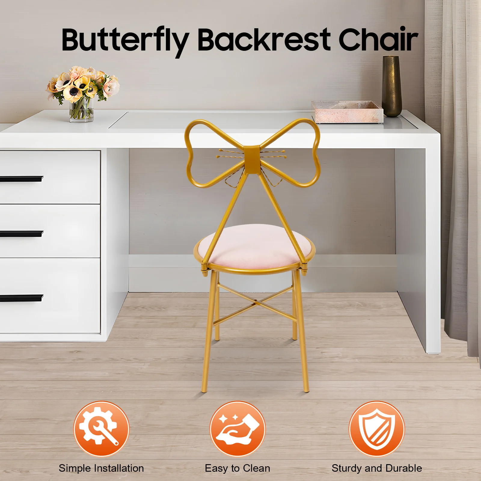 Light Pink Butterfly Backrest Dining Makeup Chair Soft And Comfortable High Load Bearing Girly Style Chair For Bedrooms
Light Pink Butterfly Backrest Dining Makeup Chair Soft And Comfortable High Load Bearing Girly Style Chair For Bedrooms