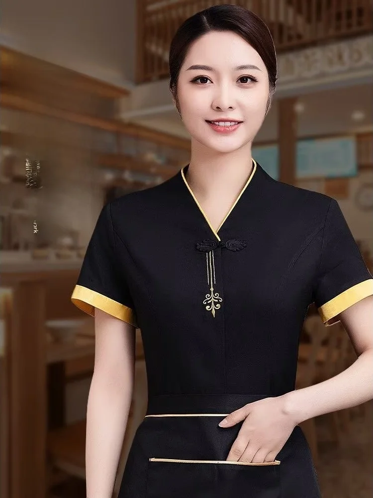 Chinese Style Short Sleeve Service Uniform Women's Hotel Front Desk Restaurant Workwear Summer Thin Polyester V-neck Suit
Chinese Style Short Sleeve Service Uniform Women's Hotel Front Desk Restaurant Workwear Summer Thin Polyester V-neck Suit