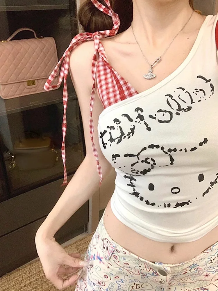 Hello Kitty Women's Summer Check Print Off-Shoulder Tie Waist Sleeveless Top Y2K Slim Fit Blouse
Hello Kitty Women's Summer Check Print Off-Shoulder Tie Waist Sleeveless Top Y2K Slim Fit Blouse