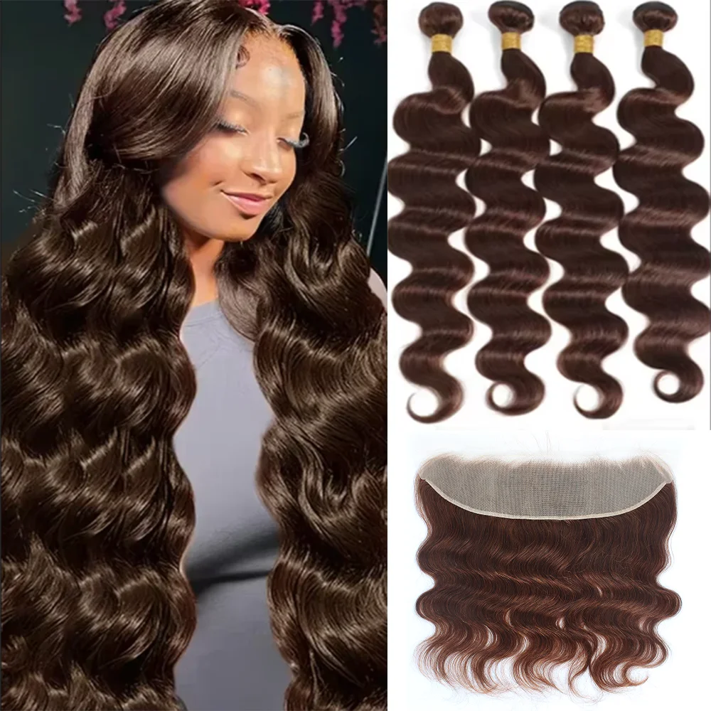 #4 Chocolate Brown Colored Bundles With Closure 4*4 13x4 Lace 100% Human Hair Weave Bundles With Frontal Extensions
#4 Chocolate Brown Colored Bundles With Closure 4*4 13x4 Lace 100% Human Hair Weave Bundles With Frontal Extensions