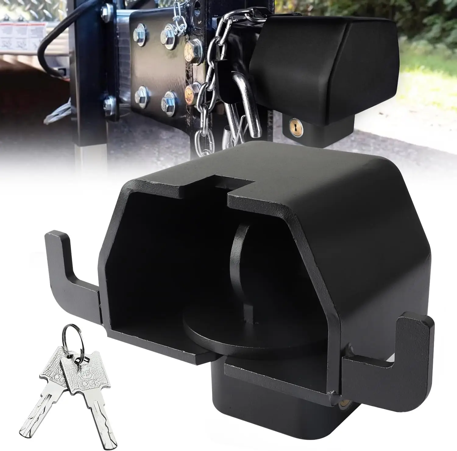 Trailer Lock 2 5/16-Inch Coupler, Patented Anti-Theft Heavy-Duty Steel with Hook for Safety Chains (Black)
Trailer Lock 2 5/16-Inch Coupler, Patented Anti-Theft Heavy-Duty Steel with Hook for Safety Chains (Black)