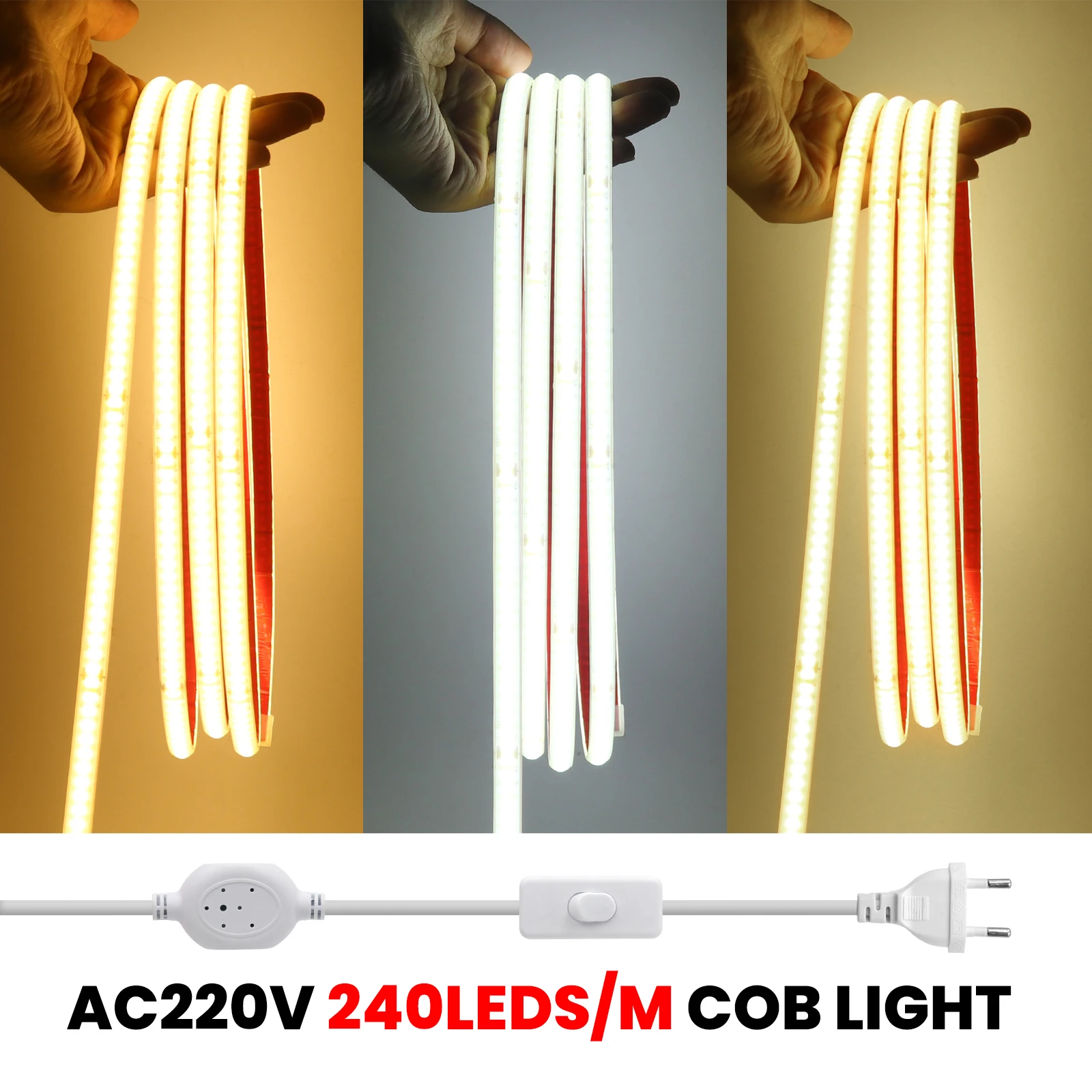 1M-35M 220V COB Led Strip Light with ON/OFF Switch Super Bright 240LEDs/M Waterproof Flexible Ribbon for Home Outdoor Lighting
1M-35M 220V COB Led Strip Light with ON/OFF Switch Super Bright 240LEDs/M Waterproof Flexible Ribbon for Home Outdoor Lighting