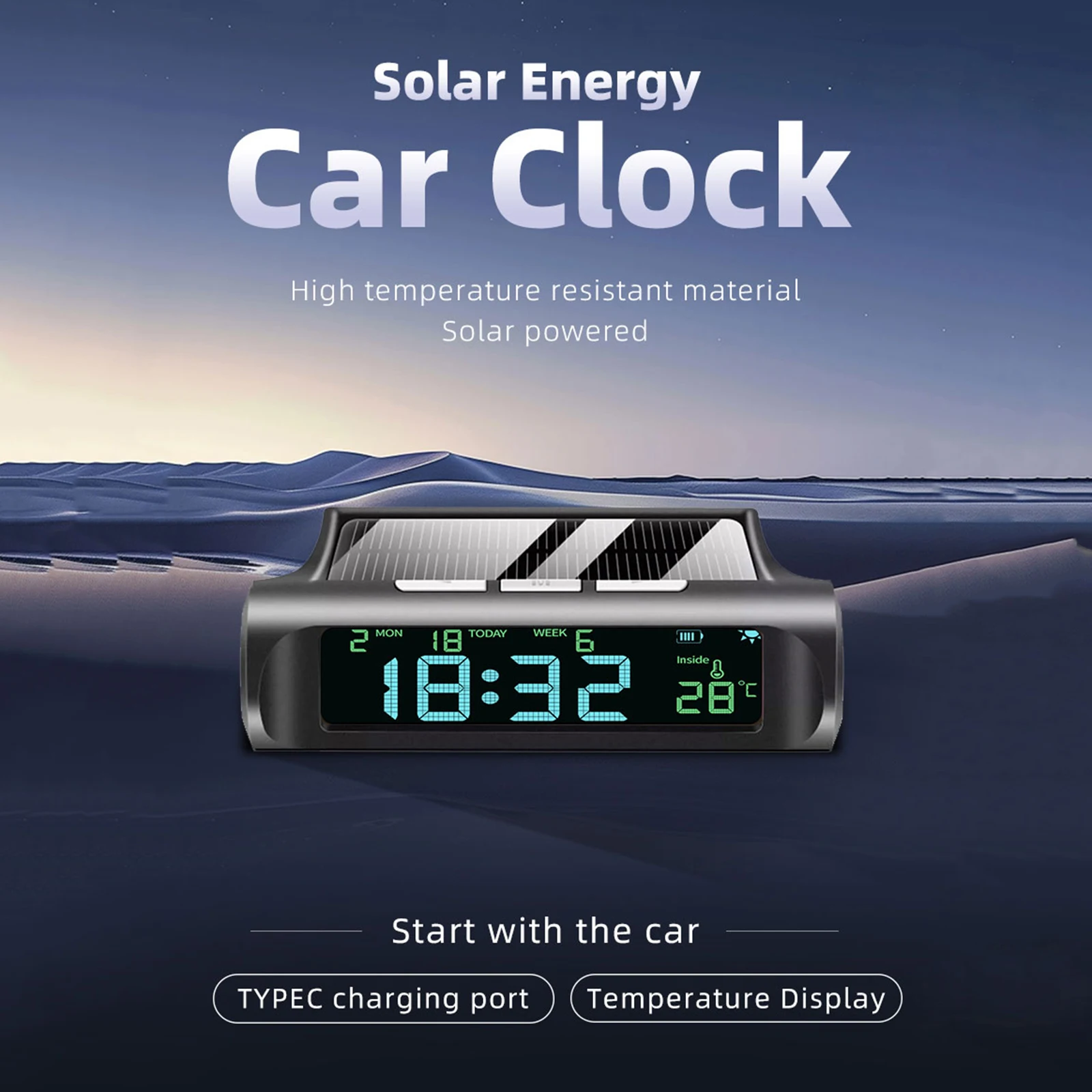 Solar/USB Car Digital Clock with Temperature Display Date Car Dashboard Digital Clock for Truck Office Home and Outdoor Camping
Solar/USB Car Digital Clock with Temperature Display Date Car Dashboard Digital Clock for Truck Office Home and Outdoor Camping