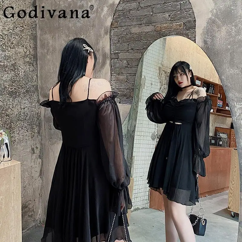 Large Size L-4XL Girl Sexy Gauze High Waist A-line Off-the-shoulder Dress Black Long Sleeve Loose Fashion Hollow Korean Dresses
Large Size L-4XL Girl Sexy Gauze High Waist A-line Off-the-shoulder Dress Black Long Sleeve Loose Fashion Hollow Korean Dresses