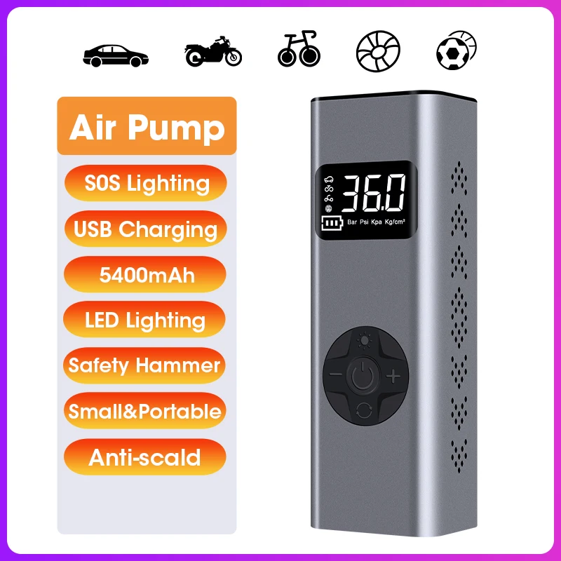 Беспроводной автомобильный воздушный компрессор, цифровой воздушный насос со светодиодной подсветкой, манометр для шин, накачка шин для автомобилей, мотоциклов, велосипедных шариков
Беспроводной автомобильный воздушный компрессор, цифровой воздушный насос со светодиодной подсветкой, манометр для шин, накачка шин для автомобилей, мотоциклов, велосипедных шариков