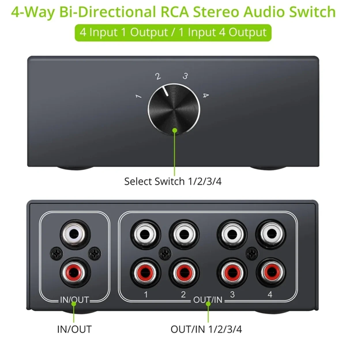 Аудиопереключатель RCA, 4-позиционный двунаправленный для стереоаудиопереключателя, 1 дюйм
Аудиопереключатель RCA, 4-позиционный двунаправленный для стереоаудиопереключателя, 1 дюйм