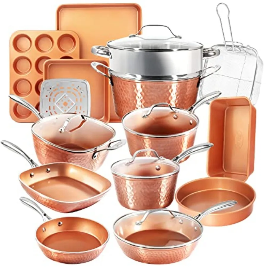 Hammered 20 Pc Ceramic Cookware Set Nonstick, True Ceramic Pots and Pans Set Non Stick with Deep Square Pan Set and Bakeware Se
Hammered 20 Pc Ceramic Cookware Set Nonstick, True Ceramic Pots and Pans Set Non Stick with Deep Square Pan Set and Bakeware Se