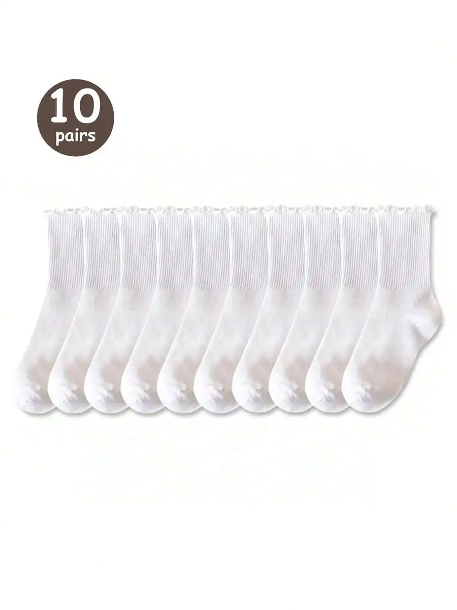 10 Pairs Women Solid Color Frill Trim Mid-Calf Socks Spring Summer
10 Pairs Women Solid Color Frill Trim Mid-Calf Socks Spring Summer