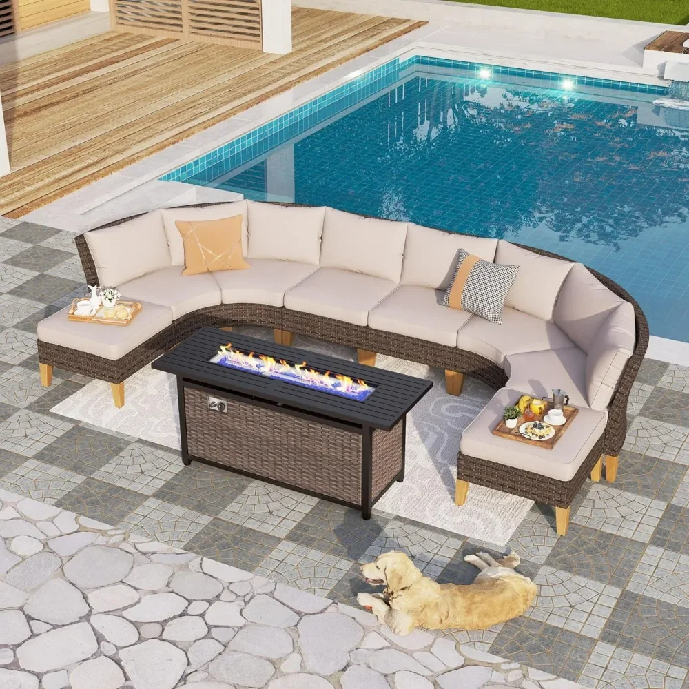 9-Piece Patio Furniture with Fire Pit Table Set Half-Moon Curved Sectional Sofa Outdoor Oversized Waterproof Rattan Patio Set
9-Piece Patio Furniture with Fire Pit Table Set Half-Moon Curved Sectional Sofa Outdoor Oversized Waterproof Rattan Patio Set