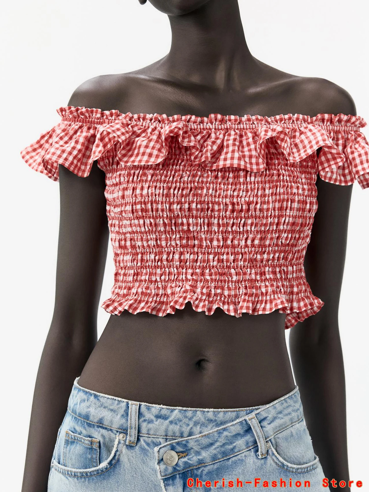 Red Plaid Ruffle Short Sleeve Tees Women Casual Streetwear Tops Female Vintage T-shirts Slim Crop Tops Off Shoulder Blouse Hot
Red Plaid Ruffle Short Sleeve Tees Women Casual Streetwear Tops Female Vintage T-shirts Slim Crop Tops Off Shoulder Blouse Hot