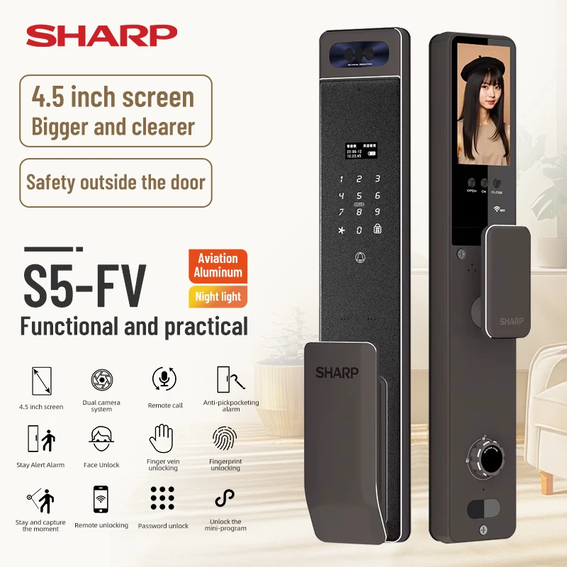 Sharp S5 Cat Eye Large Digital Lock 3D Face Palm Vein Fingerprint Password Aluminum Alloy Key Anti-Theft Wood WiFi Connectivity
Sharp S5 Cat Eye Large Digital Lock 3D Face Palm Vein Fingerprint Password Aluminum Alloy Key Anti-Theft Wood WiFi Connectivity