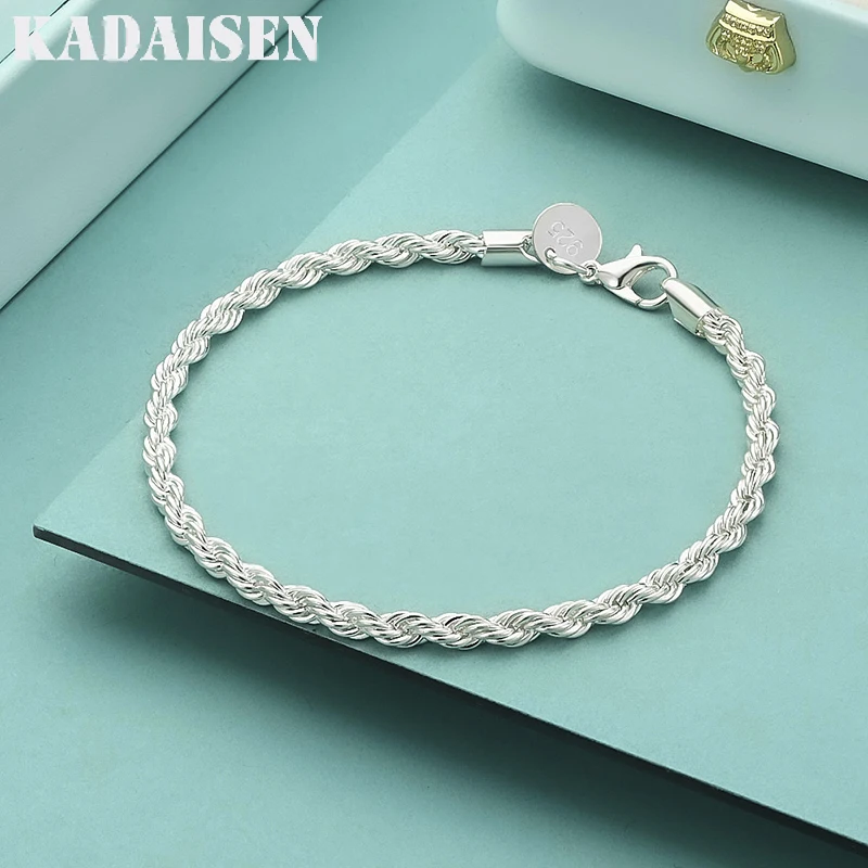 Fashion Charm 925 Sterling Silver Bracelet For Man Woman 4MM Twisted Rope Chain Fine Jewelry Wedding Party Christmas Gift
Fashion Charm 925 Sterling Silver Bracelet For Man Woman 4MM Twisted Rope Chain Fine Jewelry Wedding Party Christmas Gift