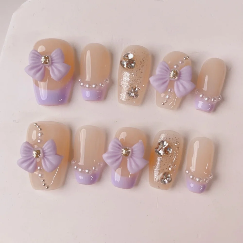 10pcs Handmade False Nails Sets Finished Spring Bow Short Ballet Fake Nail Tips French Purple Press on Nails Wearable Manicure
10pcs Handmade False Nails Sets Finished Spring Bow Short Ballet Fake Nail Tips French Purple Press on Nails Wearable Manicure