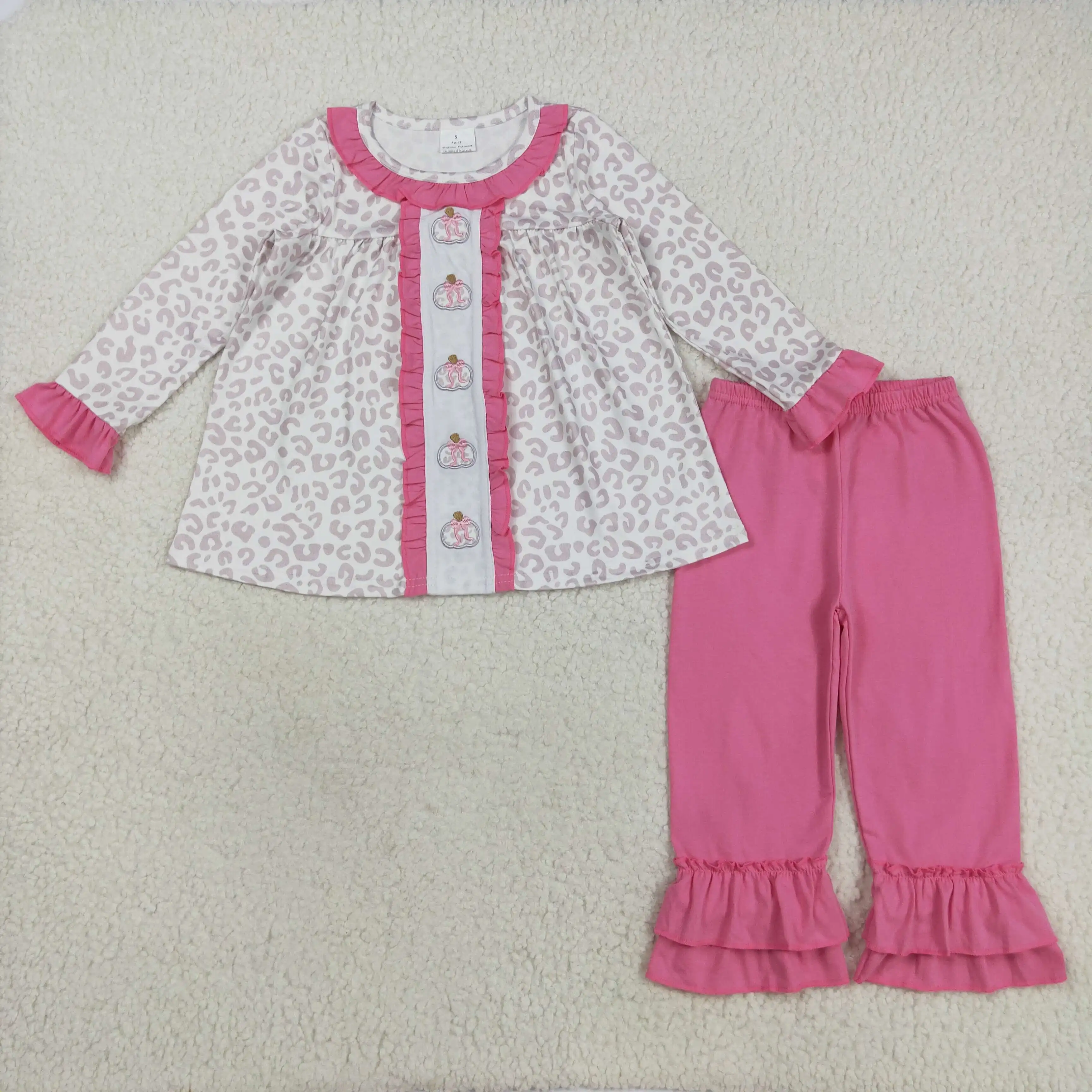 8.15yThanksgiving Girls Outfit Embroidered Leopard Print Pumpkin Bow Top with Pink Lace Long Sleeve Trousers Boutique Wholesale
8.15yThanksgiving Girls Outfit Embroidered Leopard Print Pumpkin Bow Top with Pink Lace Long Sleeve Trousers Boutique Wholesale