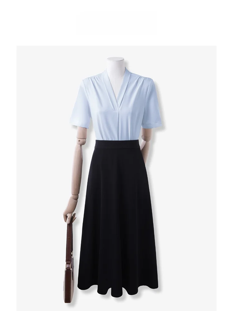 Blue Chiffon Shirt Women's Draped Slimming Interview Commute Style Polyester Fiber V-neck Short Sleeve Straight Cut Blouse
Blue Chiffon Shirt Women's Draped Slimming Interview Commute Style Polyester Fiber V-neck Short Sleeve Straight Cut Blouse