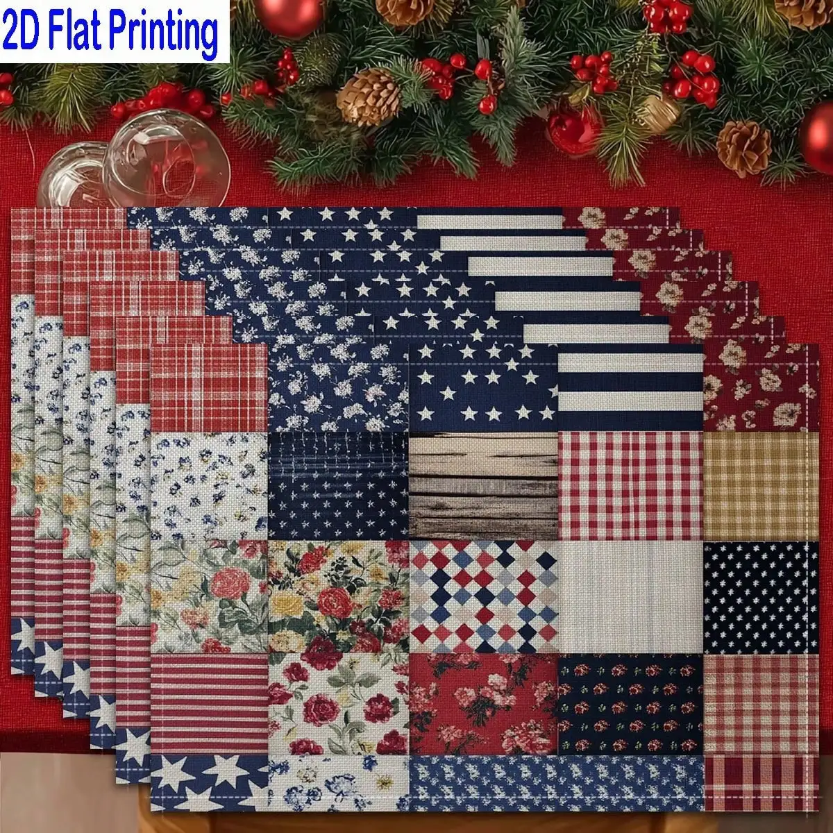 4PCs 2D Flat Printed Floral Patchwork Americana Classic Plaid Table Mats, Placemats, Heat-Resistant Kitchen Table Mats, Home Restaurant Table Mats, Outdoor Picnic Table Cloth Mats, Etc
4PCs 2D Flat Printed Floral Patchwork Americana Classic Plaid Table Mats, Placemats, Heat-Resistant Kitchen Table Mats, Home Restaurant Table Mats, Outdoor Picnic Table Cloth Mats, Etc