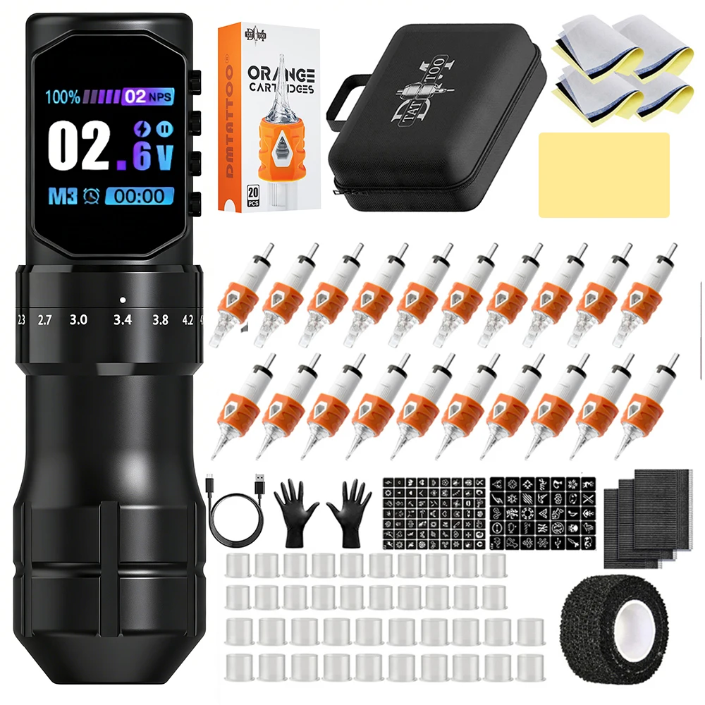 Tattoo Machine Kits Adjustable Coreless Motor Wireless Tattoo Pen 2.3mm-4.5mm Stroke with Transfer Paper Tattoo Cartridge Kit
Tattoo Machine Kits Adjustable Coreless Motor Wireless Tattoo Pen 2.3mm-4.5mm Stroke with Transfer Paper Tattoo Cartridge Kit