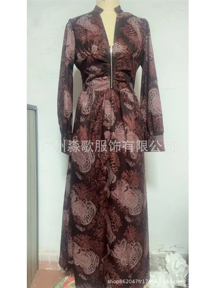 Women New Maxi Dress Vintage Paisley Print V Neck Zip Up High Waist Flowy Long Dresses Autumn Winter Long Sleeve Party Dress
Women New Maxi Dress Vintage Paisley Print V Neck Zip Up High Waist Flowy Long Dresses Autumn Winter Long Sleeve Party Dress