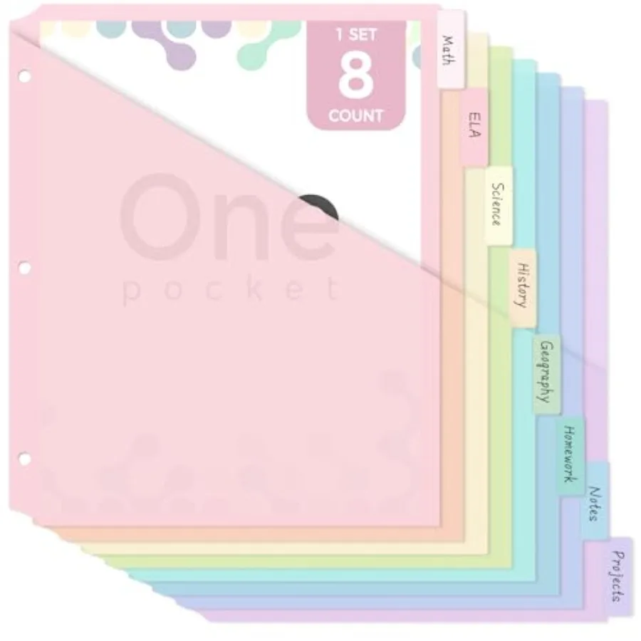Binder Dividers with Tab, Dividers for 3 Ring Binder with Pockets 8-Tab Durable Plastic Binder Dividers, Single Pocket File Org
Binder Dividers with Tab, Dividers for 3 Ring Binder with Pockets 8-Tab Durable Plastic Binder Dividers, Single Pocket File Org