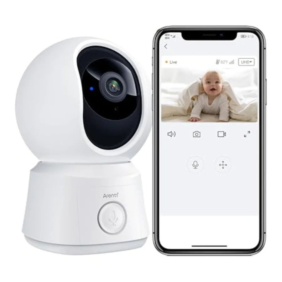 360 View Baby Monitor Camera with Smart Phone App for Home Use Black Human/Motion/Noise Detection Auto Tracking Custom Alert Ar