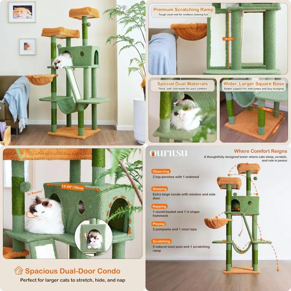Tall 61-inch Cat Tower for Large Cats with Expanded Condo, Double Padded Perches, and Spacious Hammock
Tall 61-inch Cat Tower for Large Cats with Expanded Condo, Double Padded Perches, and Spacious Hammock
