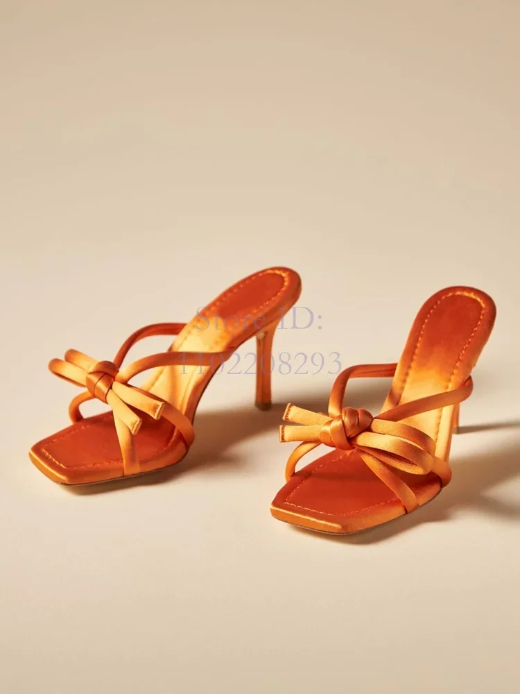 Orange Butterfly-knot Slippers Solid Square Open Toe Faux Leather Stilettos Thin High Heels Slip-on Women Elegant Dress Shoes
Orange Butterfly-knot Slippers Solid Square Open Toe Faux Leather Stilettos Thin High Heels Slip-on Women Elegant Dress Shoes