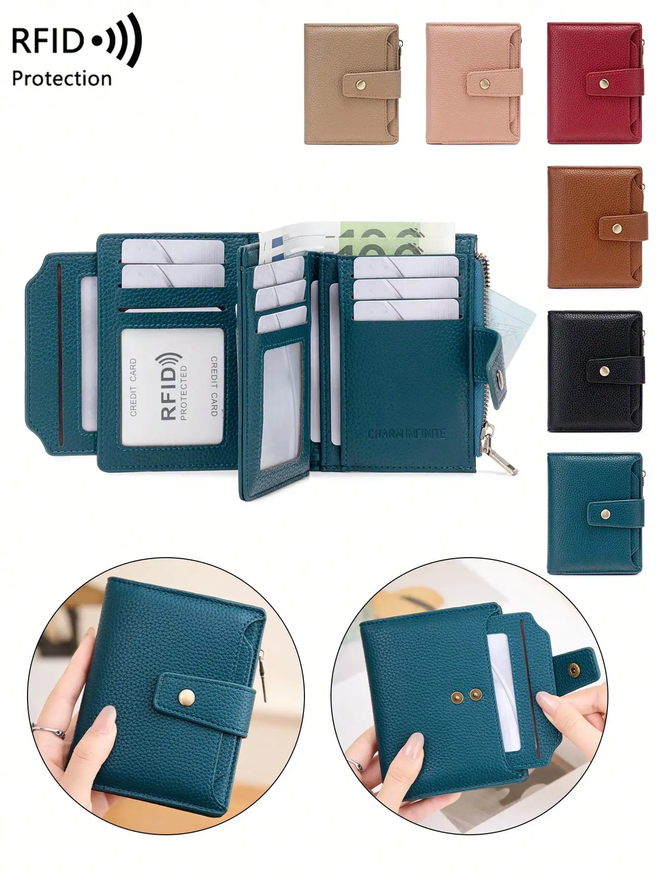 CHARM INFINITE Women's Small Wallet RFID Blocking Soft PU Leather Bifold Card Holder With Zipper Coin Pouch And 4 ID Windows Mul
CHARM INFINITE Women's Small Wallet RFID Blocking Soft PU Leather Bifold Card Holder With Zipper Coin Pouch And 4 ID Windows Mul