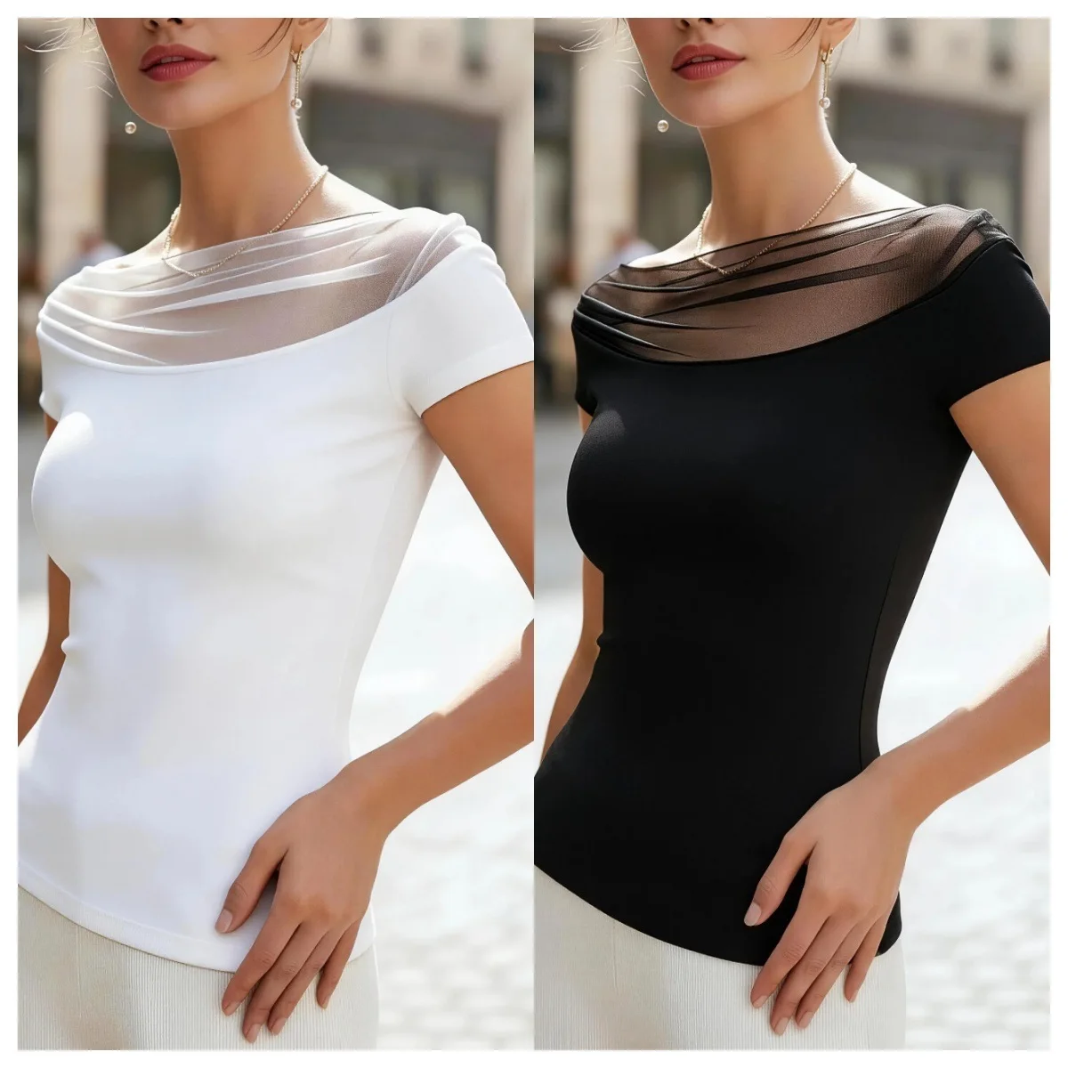 2026 New Style Mesh Patchwork Solid Color Off-Shoulder Short Sleeve T-Shirt For Women
2026 New Style Mesh Patchwork Solid Color Off-Shoulder Short Sleeve T-Shirt For Women