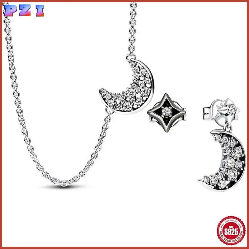 Authentic 925 Sterling Silver Moon And Star Black Enamel Earring Necklace With Crystal For Women Jewelry Set Gift
Authentic 925 Sterling Silver Moon And Star Black Enamel Earring Necklace With Crystal For Women Jewelry Set Gift