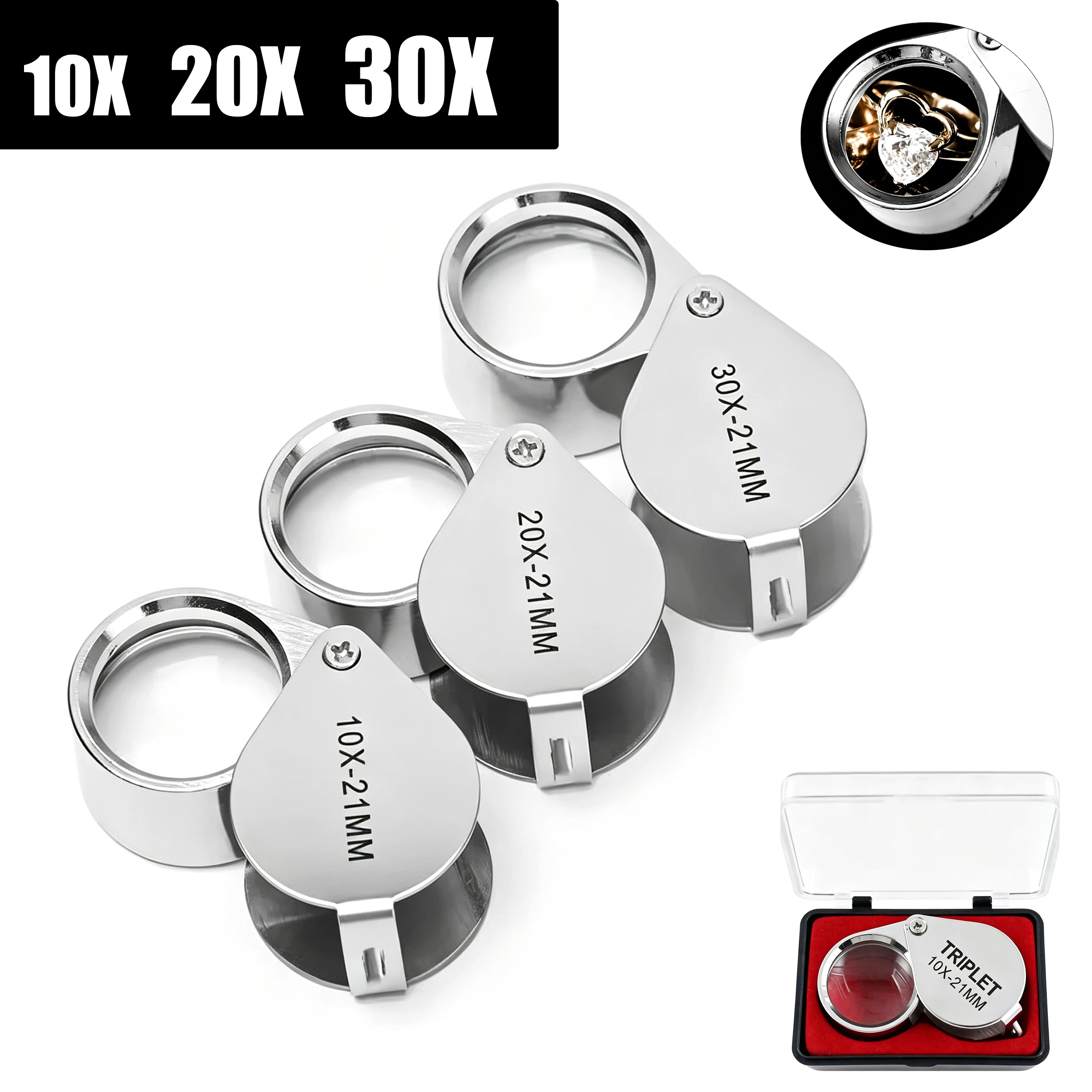 10X 20X 30X Jewelers Loupe Folding Jewllery Magnifier Portable Magnifying Glass Pocket Size Jewelry Magnifier 10-30X Mini Lupa
10X 20X 30X Jewelers Loupe Folding Jewllery Magnifier Portable Magnifying Glass Pocket Size Jewelry Magnifier 10-30X Mini Lupa