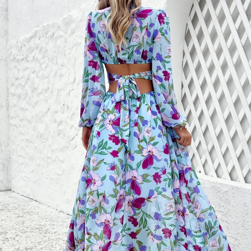 Boho Floral Print Women's Summer Backless Casual Maxi Dresses Spring Autumn Long Sleeve V-neck Beach Laides Dress Vestidoes
Boho Floral Print Women's Summer Backless Casual Maxi Dresses Spring Autumn Long Sleeve V-neck Beach Laides Dress Vestidoes