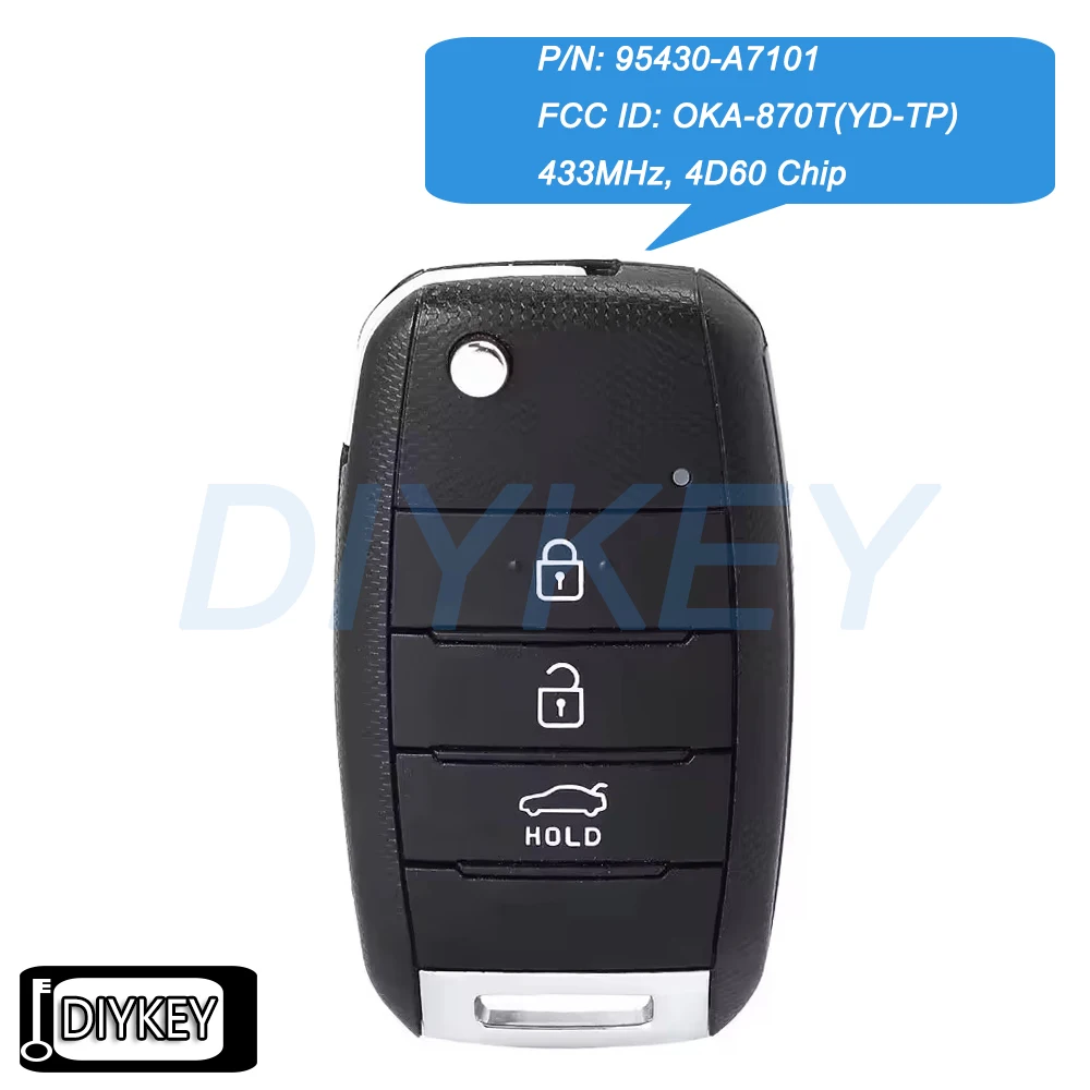 Модернизированный флип-брелок с 3 кнопками, чип 433 МГц 4D60 для KIA Cerato 2014 2015 2016 P/N: 95430-A7101 FCC ID: OKA-870T (YD-TP)
Модернизированный флип-брелок с 3 кнопками, чип 433 МГц 4D60 для KIA Cerato 2014 2015 2016 P/N: 95430-A7101 FCC ID: OKA-870T (YD-TP)