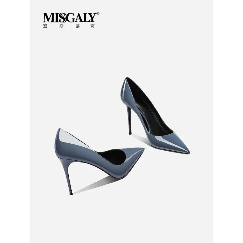 Grey blue patent leather high heels, 2026 new model with pointed, thin heels, shallow mouth, sexy and non tiring single shoes
Grey blue patent leather high heels, 2026 new model with pointed, thin heels, shallow mouth, sexy and non tiring single shoes